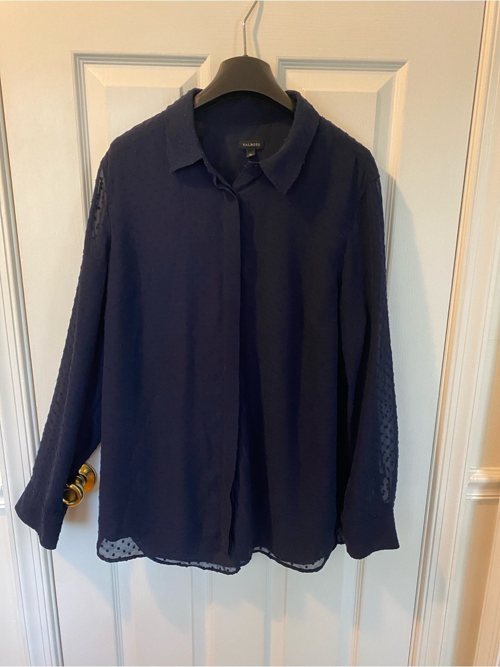 Talbots Navy Sheer Dot Long-Sleeve Blouse